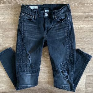 True Religion Mid Rise Super Skinny Halle Crochet Style Jeans